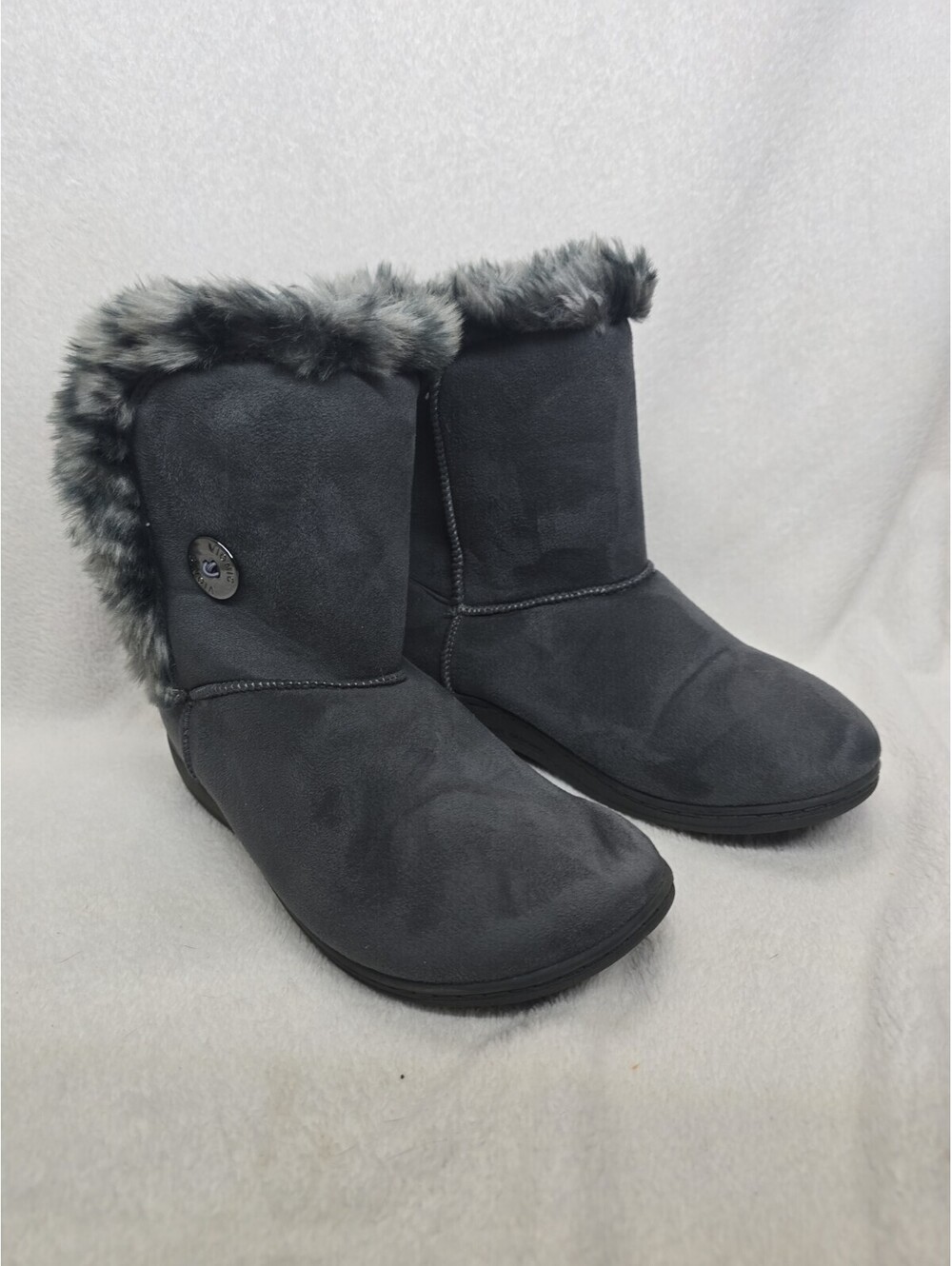 Vionic Fairfax Boots Dark Gray Furry Cozy Women's 7M Slip On NEW $149